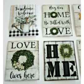 handmade Set of Six Farmhouse Decor Refrigerator Fridge Magnets Sunflowers Cotton Boxwood