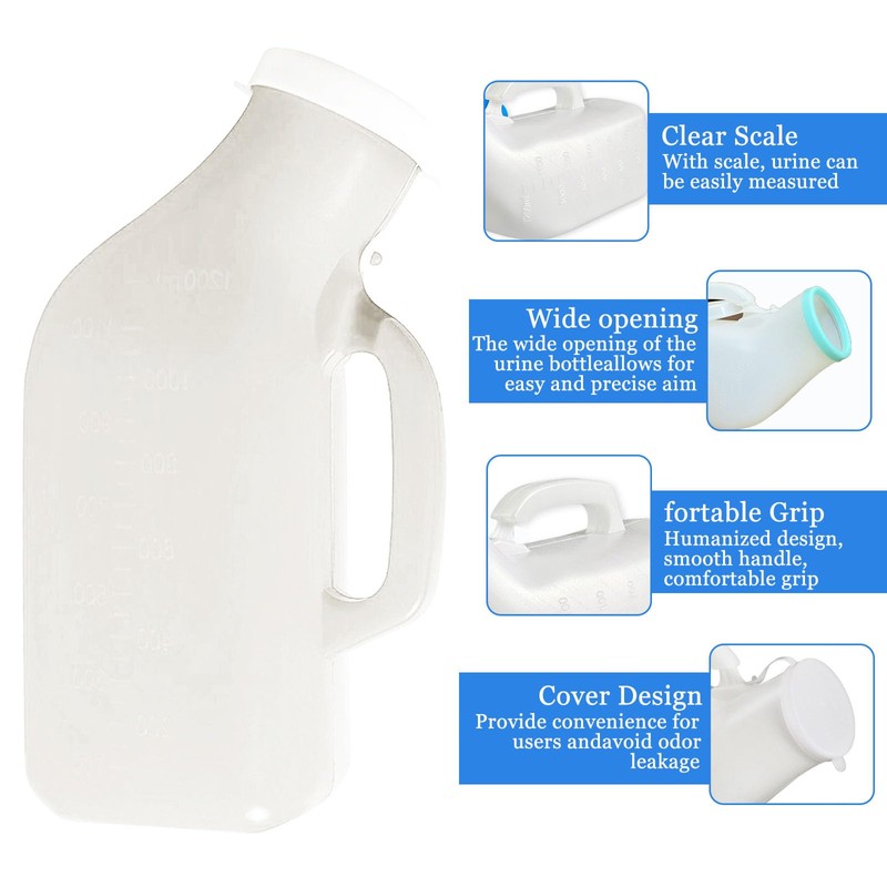 Urinal Bottle, 2Pack Male Portable Travel Pee Bottles, 1200ml Spill
