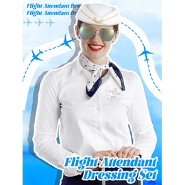 Bencailor 6 Pcs Christmas Women Flight Attendant Costume Accessories Stewardess Outfits Bellhop Hat Sunglasses Scarf Gloves(White)