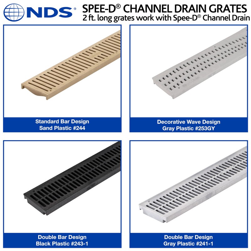 NDS 253GY Spee-D Channel Drain Grate 4-1/8 inch Wide X