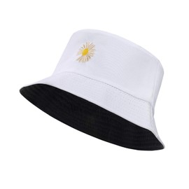 MaoXinTek Bucket Hat Reversible Breathable Cotton Daisy Sun Beach Cap for Holidays School Shopping Hiking Fishing 56-58cm