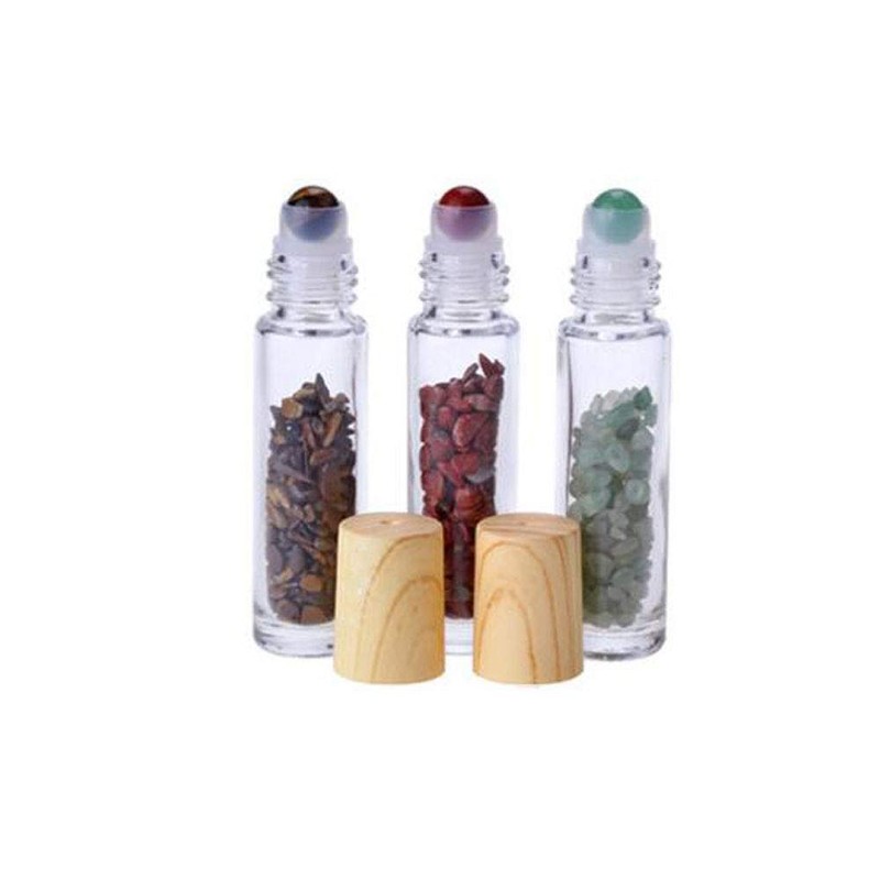 Glass Roller Bottle With Gemstone Balls, 10ml Essential Oil Roll