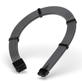 EZDIY-FAB GPU Power Sleeved Cable Extension, 16pin(12+4) 12VHPWR PCIe 5.0 Connector Male to Female for RTX4070Ti Super, 4080 Super, 4090, with Cable Combs-16AWG/Carbon