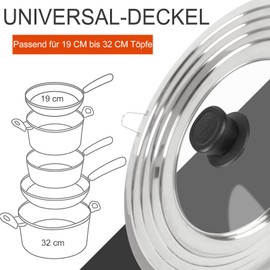Akicderu Universal Pan Lid, 19 cm-32 cm Pan Lid, Universal, Glass Lid for Pans and Pots, Pot Lid with Heat Resistant Handle