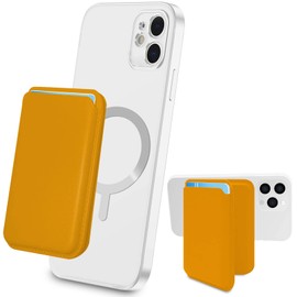 Phone Card Holder, Leather Phone Wallet Stick On, Stretchy Card Holder for Back of Phone Credit Card Holder (Yellow)