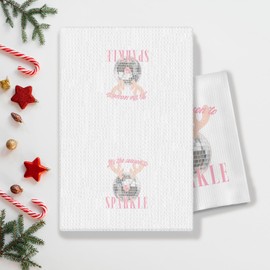 Tis the Season Christmas Kitchen Towels, Funky Retro Y2K Pink Disco Ball Reindeer Hand Towels for Bathroom, Christmas Dish Towels for Kitchen, Pink Christmas Kitchen Bathroom Decor, 16x24 Inches