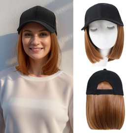 FORCUTEU Hat Wigs for Women Baseball Cap with Hair Extensions Short Straight Bob Hairstyle Caps with Hair Attached Adjustable Baseball Cap Wig for Daily Party(12inch)