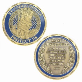 St. Christopher Protect Us Challenge Coin – Patron Saint of Travelers – Religious Travel Protection Token with Prayer – Pocket-Sized Catholic Gift for Safe Journey & Faith Inspiration