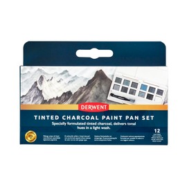 Derwent Tinted Charcoal Watercolour Paint Set, 12 Piece Set, Half Bowl Size, Water Soluble, Ideal for Painting Landscapes, Professional Quality, Travel Size, 2306249