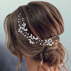 EASEDAILY Bride Wedding Hair Vine Silver Rhinestone Wedding Headpieces Pearl Bridal Hair Accessories for Women and Girls