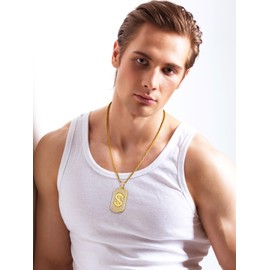 FindChic Gold Money Chain Dog Tag Dollar Sign Necklaces for Men Fake Diamond Pendant Hip Hop Jewelry Cubic Zirconia 80s Costume