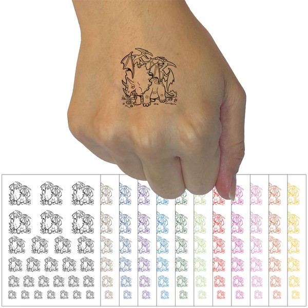 Dinosaur Buddies Triceratops and Pteranodons Temporary Tattoo Water Resistant Fake