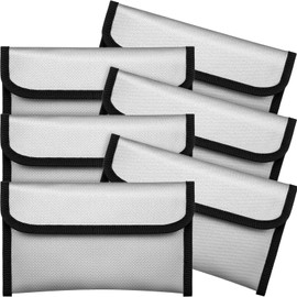 Leinuosen 6 Pack Small Fireproof Bag 8 x 5 Inch Fireproof Money Waterproof Pouch Document Bag with Zipper Silicone Coated Money Holder Safe Accessories for Valuables Passport (Silvery)