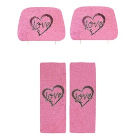 ALLBrand Universal Fit Car Truck Crystal Bling Rhinestone Studded Pink Seat Headrest Covers and Belt Covers - Pack of 4 (Pink Heart-Pink)