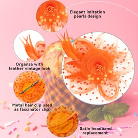 Stegosaurus Fascinators for Women Kentucky Derby hats,Tea Party Hat Headband Hair Clip for Wedding Cocktail (Orange)