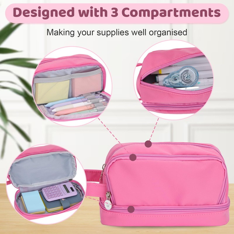 Alyvisun Large Capacity Pencil Case with 3 Compartments for Boys