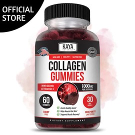 Kaya Naturals Collagen Gummies for Men & Women Supplement   - 1000mg of Hydrolyzed Collagen, Vitamin C, Selenium & Biotin, Strawberry Flavor - 60 Count Gummies