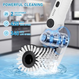 Upgraded Cordless Waterproof Electric Cleaning Brush,Adjustable Angle Cleaning Brush Electric Floor Brush for Effortless Deep Cleaning Bathroom with Extended Handle and 4 Replaceable Brush Heads