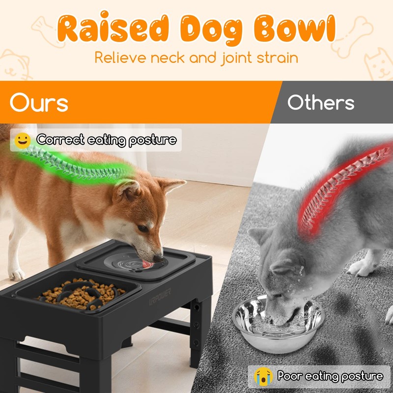 URPOWER 2-in-1 Elevated Slow Feeder Dog Bowls with No-Spill Water