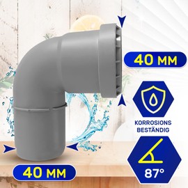 Elbow for Drain Pipe with 87 Degree Angle Diameter 40 mm Made of Polypropylene MONTERAL