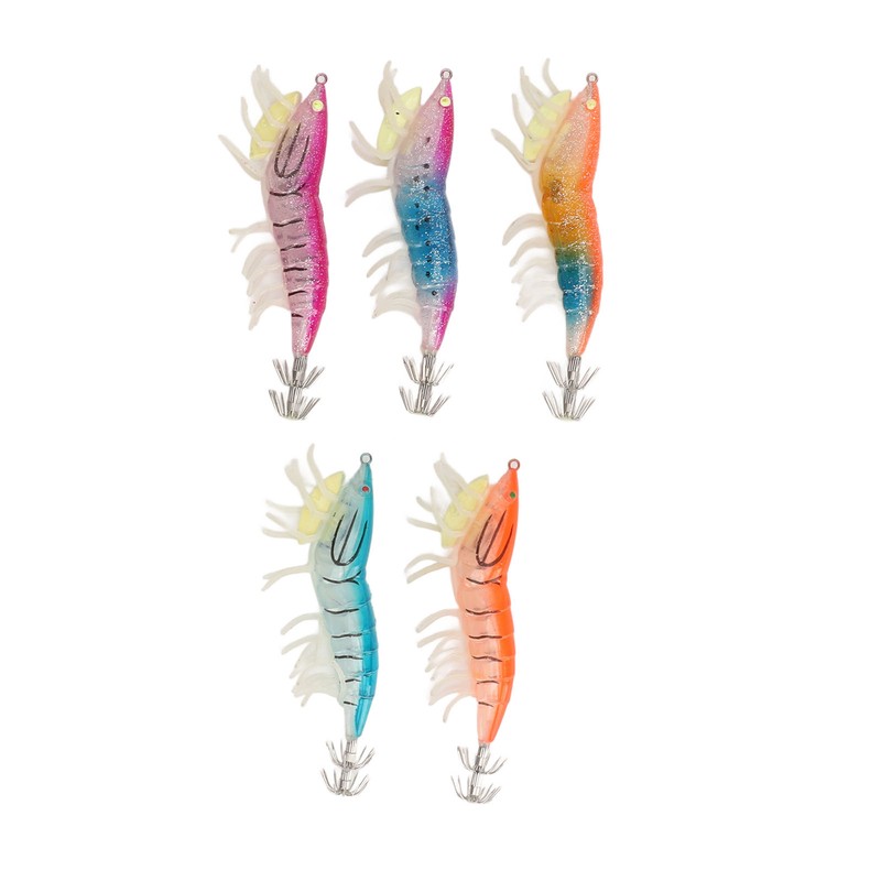 5pcs Wood Shrimp Bait Artificial with Counterweights Double Pileate Hooks
