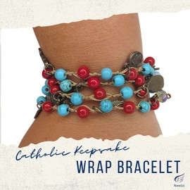 Catholic Rosary Bracelet Wrap with Multi Colored Beads and Gold Tone Charms, Religious Gifts for Baptisms, First Communion, Confirmation or Inspirational Keepsake Gift for Teenage, One Size Fits Most Young Adult Graduation 2023 or Confirmation