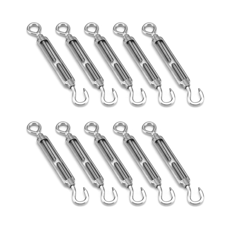 QWORK® Pack of 10 M6 Turnbuckles 304 Stainless Steel, Adjustable