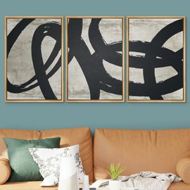 SIGNWIN Framed Canvas Print Wall Art Set Geometric Paint Stroke Spiral Rings Shapes Abstract Illustrations Modern Art Decorative Nordic Calm/Zen for Living Room, Bedroom, Office - 16"x24"x3 Natural