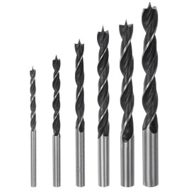 HARFINGTON Brad Point Drill Bit Set 3/5/6.5/8/9.5/12mm Straight Round Shank Metric Brad Point Spiral Twist Drill Bits for Softwood Hardwood Plywood Plastic Rubber, Black