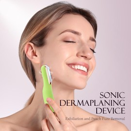 CEVEK Sonic Dermaplane Razor for Women Face, Dermaplaning Tool for Face, Facial Hair Removal for Women, Sonic Edge Technology, Peach Fuzz with 16 Replaceable Blades(Green)