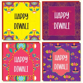 Giftinghouse Premium Diwali Cards 8/16 Multipack with Envelopes - Happy Diwali Cards – Eco-friendly Greeting Cards with Red Envelopes for decorations, family, friends (16 Diya design cards)