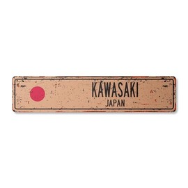 KAWASAKI JAPAN Vintage Plastic Street Sign Japanese flag city country road wall gift | Indoor/Outdoor | 18" Wide