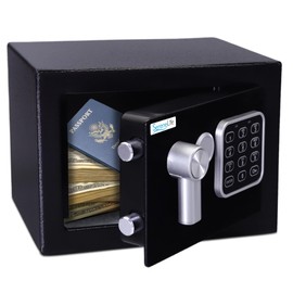 SereneLife Premium Steel Digital Safe Box - 9.1" x 6.7" x 6.7" | Secure Storage for Cash, Firearms & Jewelry | Great For Hotels, Cabinets & Home Use | Electronic & Mechanical Access | 2 Keys | Black