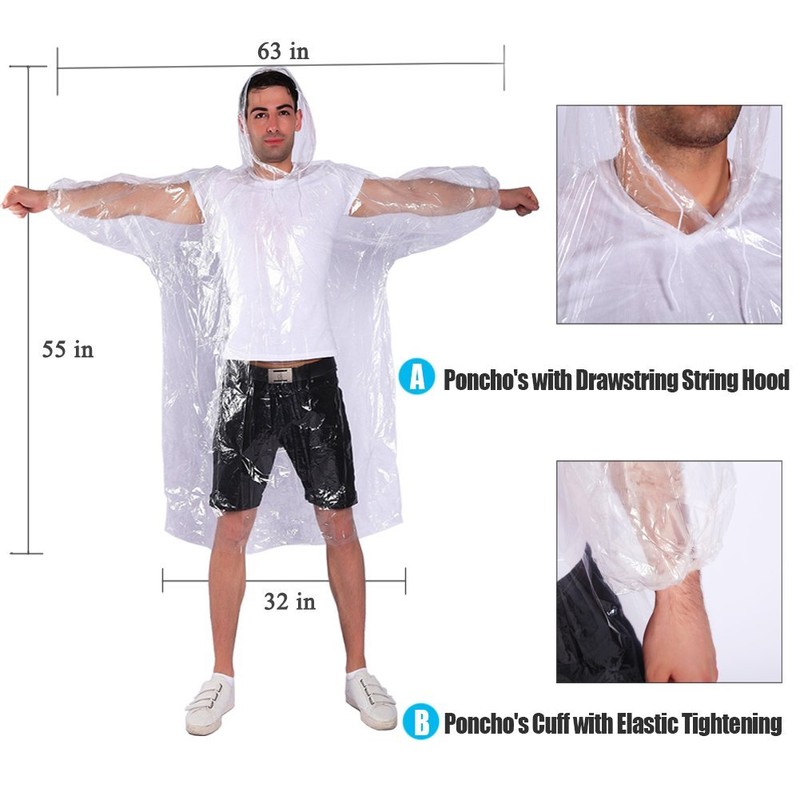 COOY COOY Rain Ponchos,with Drawstring Hood 10 Pack Emergency Disposable