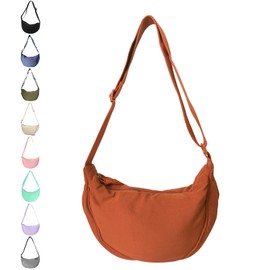 JENCVNL Women's Half Moon Bag Nylon Crossbody Bag Women's Crossbody Moon Bag Hobo Halfmoon Bag Half Moon Shoulder Bag with Adjustable Shoulder Strap, orange