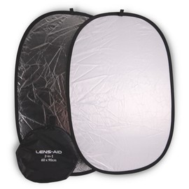 Lens-Aid 60 x 90 cm Folding Reflector 2-in-1: Foldable Photography Light Reflector Rectangular in Silver, White, for Photography in Photo Studio and Outdoor with Bag