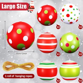 12 Pcs 12 Inch Inflatable Christmas Ornaments Oversized Christmas Balls Large Blow upHoliday Tree Ornaments Christmas Yard Decorations for Xmas Porch Lawn Decor