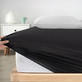 Twin XL Fitted Sheet, Soft & Cozy Twin XL Bed Sheets for College Dorm Room Essentials with Deep Pocket 14", Cooling Jersey Extra Long Twin Mattress Bottom Sheets, Shrinkage & Stain Resistant, Black