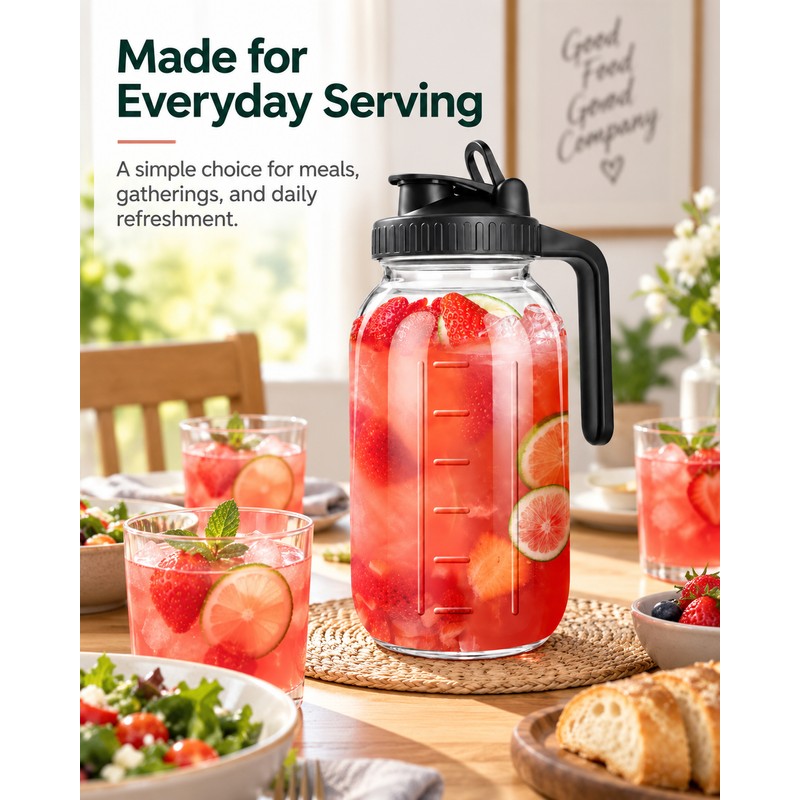 64 oz Glass Pitcher with Airtight Lid – Wide Mouth