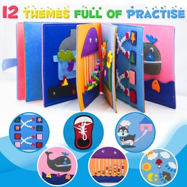 Quiet Book,TINY SPARK Montessori Busy Book Including 12 Themes Preschool Learning Activities,3D Rainbow Montessori Board Sensory Toy for 1 2 3 4 Years Old (12 Themes)