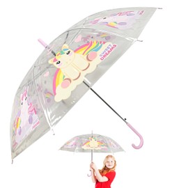 HOVUK Unicorn Sweet Dreams Umbrella - Transparent, Windproof PVC Brolly - Best for Rainy Weather - Beautiful Gift for Young Kids 3-7 Years - Auto Open Rainbow Unicorn Print Umbrella