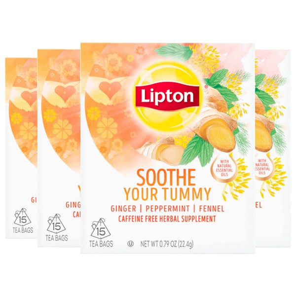 Lipton Herbal Supplement, Soothe Your Tummy 15 ct, Pack of 4