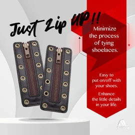 Soletec Leather Lace-in Boot Zipper Inserts for All Brands, Tieless Shoe Laces, 6 Bronze Eyelets, 1 Pair, Black