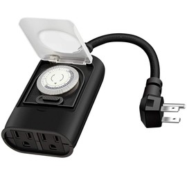 Kasonic Outdoor Light Timer Outlet, 24 Hour Mechanical Timer Switch, Heavy Duty Water Resistance with 2 Grounded Outlet, ETL Listed (Black)