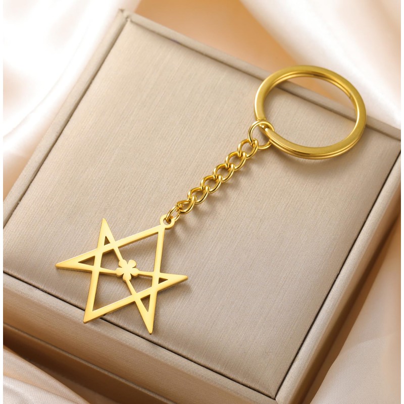 EUEAVAN Unicursal Hexagram Symbol Keyring 6-Pointed Star Key Ring Occult