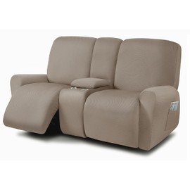 ULTICOR Reclining Love Seat with Middle Console Slipcover, 8-Piece Yarn Dyed Loveseat Reclining Sofa Covers, 2 seat Loveseat Recliner Cover, Thick, Soft, Washable (Taupe)