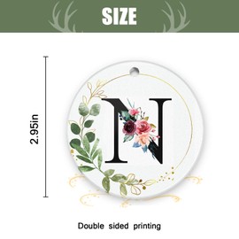 Christmas Ornaments 2023 Ceramic Round Christmas Tree Decorations Xmas Gifts Keepsake 2.95in for Families Neighbors Colleagues Alphabet Initial Letter Pendant- N