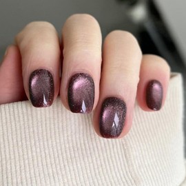 Red Cat Eye Glue on Nails Short Square Press on Nails Shiny Fake Nails Colorful Stick on Nails with Glitter Designs Chrome Nail Press ons Acrylic Artificial Solid Color for Girls 24Pcs