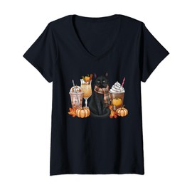 Womens Pumpkin Spice Latte Costume For Cats Lover Cute Autumn Fall V-Neck T-Shirt