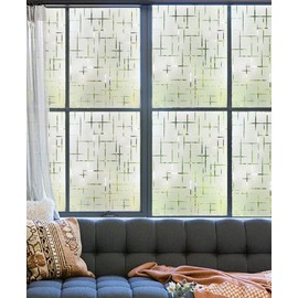 NINETREX Frosted Window Privacy Film,Window Cling Privacy Film, Decorative Glass Static Cling Non-Adhesive Vinyl Removable for Home Office Cross Pattern,29.5 x 78.7Inches